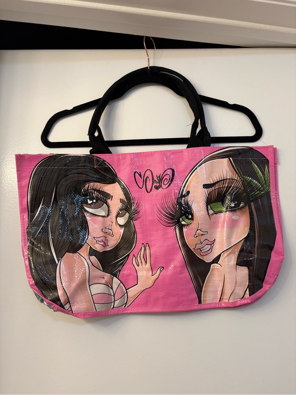 Sand One Artist Pink Illustrated Tote Bag with Black Handles